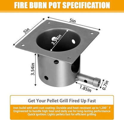 Fire Burn Pot & Hot Rod Ignitor Kit, Traeger Replacement Parts & Pit Boss Pellet Grill Smoker, Pit Boss Igniter Replacement with Screws and Fuse for Home Smoking & Grilling