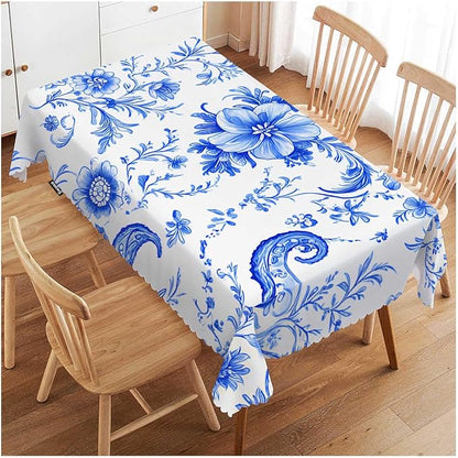 Swono Paisley Floral Blue Tablecloth Ethnic Batik Mandala Blue Decorative Table Cover Dining Tablecltoh for Kitchen, Party Banquet and Holiday Tablecloth, 52x70 Inch(4-6 Seats)