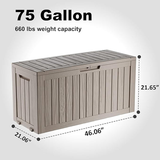 90 Gallon Outdoor Storage Box, Resin Deck Boxes Waterproof, Indoor Outdoor Bin for Package Delivery, Patio Cushions, Gardening Tools, Lockable, UV Resistant