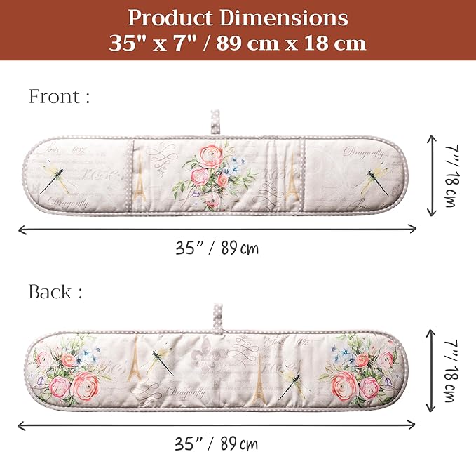 Maison d' Hermine Double Oven Mitts 100% Cotton 7"x35" Double Oven Mitt Heat Resistant BBQ Cooking Gloves with Loop Baking Grilling Kitchen Hotel Home Farmhouse Spring Summer (Champ De Mars)