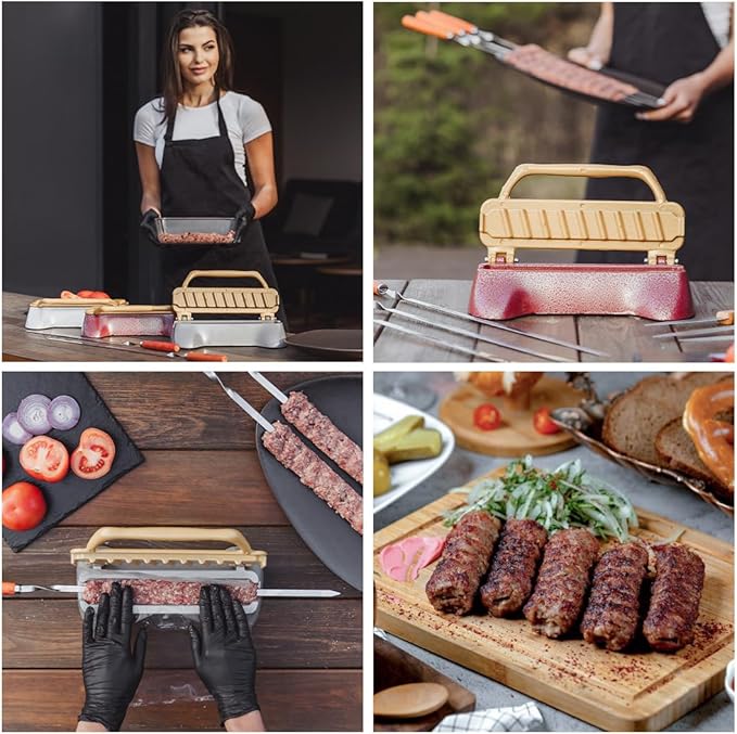 Premium Aluminum Kebab Maker, Heavy-Duty, Non-Stick Skewer Press with Food-Grade Teflon Coating, Effortless Meat Shaping Press, Easy Clean, Fast Home Chef BBQ Grilling, White