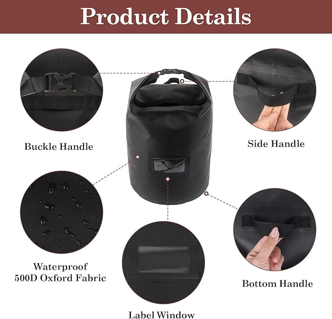 Klmnop 22 lbs Wood Pellet Storage Bag, Waterproof 500D Oxford Fabric Container with Handle and PVC Label Window for Pellets and Charcoal, Wood Chips(Black)