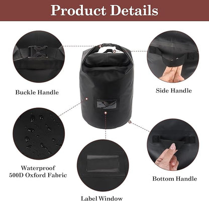 Klmnop 22 lbs Wood Pellet Storage Bag, Waterproof 500D Oxford Fabric Container with Handle and PVC Label Window for Pellets and Charcoal, Wood Chips(Black)