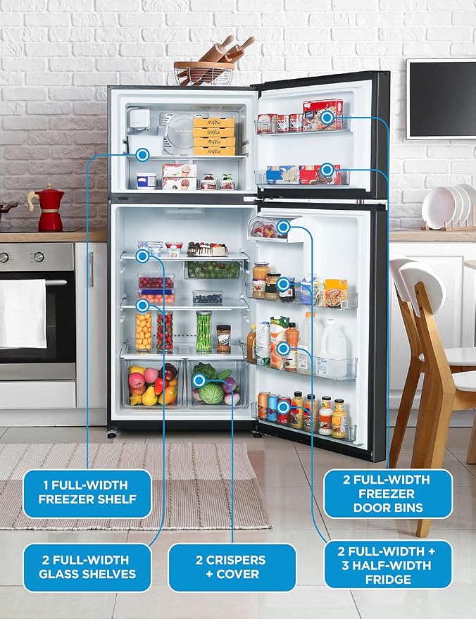 Commercial Cool 18 Cu. Ft. Top Mount Refrigerator with Ice Maker, 2-Door Refrigerator with Top Freezer, Freezer with Icemaker and Adjustable Temperature Control, Energy Star Certified, Black | 2-Door Refrigerator with Top Freezer, Freezer with Icemaker...