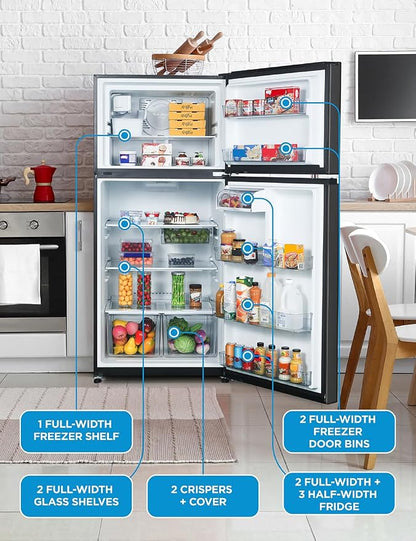 Commercial Cool 18 Cu. Ft. Top Mount Refrigerator with Ice Maker, 2-Door Refrigerator with Top Freezer, Freezer with Icemaker and Adjustable Temperature Control, Energy Star Certified, Black | 2-Door Refrigerator with Top Freezer, Freezer with Icemaker...