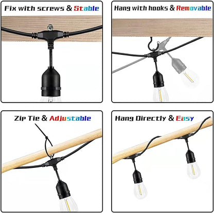 200FT String Lights for Outside LED Patio Lights Outdoor Waterproof | 63 Shatterproof Led Edison Lights,2200K Warm White Bistro Lights,Outdoor String Lights for Backyard Patio Gazebo Pergola Café