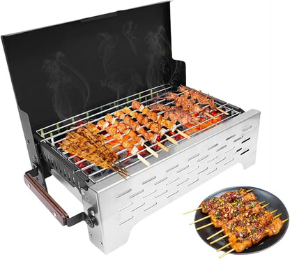 Charcoal BBQ Grill, Portable Folding Outdoor Camping Tabletop Charcoal Grill for Park Camping Picnics Beach Party Cooking, 15.75 * 8.27 in