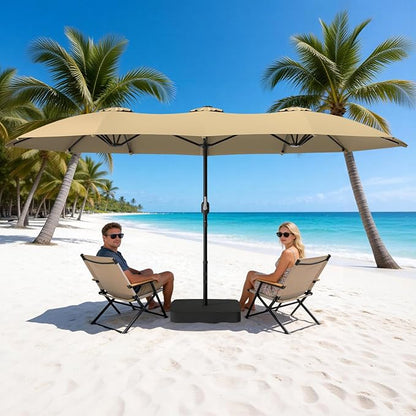 Suteck 15x9ft Patio Umbrella with Base Included, Beige | Double-Sided, Crank Handle, UV & Fade Resistant Canopy, Poolside, Backyard, Deck, Market