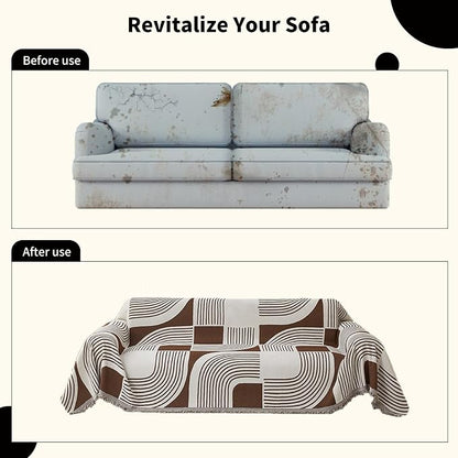 WEYOND Boho Couch Cover, Chenille Sofa Covers Washable, 71" x 102", Coffee | Couch Covers for 3 Cushion Couch Sofa Pet Friendly, Bohemian Sofa Slipcovers for Sectional Sofa, Loveseat, 2 3 4 Seater