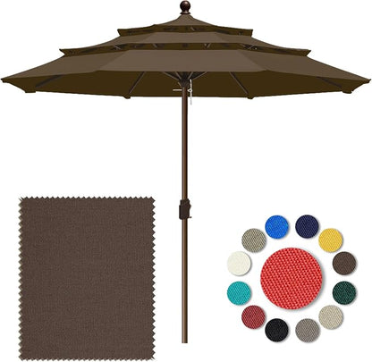 Eurmax USA 10-Year-Non-Fading 10FT 3-Tier Outdoor Patio Market Umbrella,UPF50+ UV Resistant,Heavy Duty Commercial Grade,Crank Lift Design,Windproof Vented Top for Garden,Pool,Deck,Chestnut