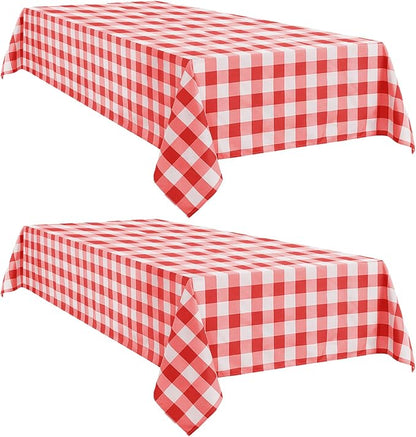 Softalker Gingham Checkered Tablecloth Rectangle - Outdoor Waterproof Buffalo Plaid Table Cloth, Stain Resistant Washable Table Cover for Picnic, Camping - Red and White, 2 Pack - 60 x 84 Inch