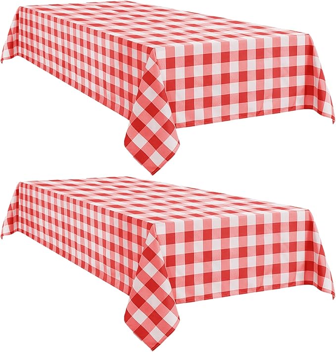 Softalker Gingham Checkered Tablecloth Square - Outdoor Waterproof Buffalo Plaid Table Cloth, Stain Resistant Washable Table Cover for Picnic, Camping - Red and White, 2 Pack - 54 x 54 Inch