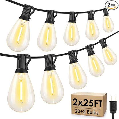 Larkvue 50FT(2X25FT) LED Outdoor String Lights, 20+2 Edison S11 Dimmable Bulb Waterproof Patio Lights, Connectable Hanging Strand for Balcony, Black