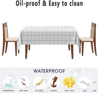 White Check Tablecloth 60x120 Inch Rectangular Classic Stripes Table Cloth Dust-Proof Table Cover Protector for Home Restaurant Picnic Camping BBQ Waterproof Resistant Polyester Tablecloths