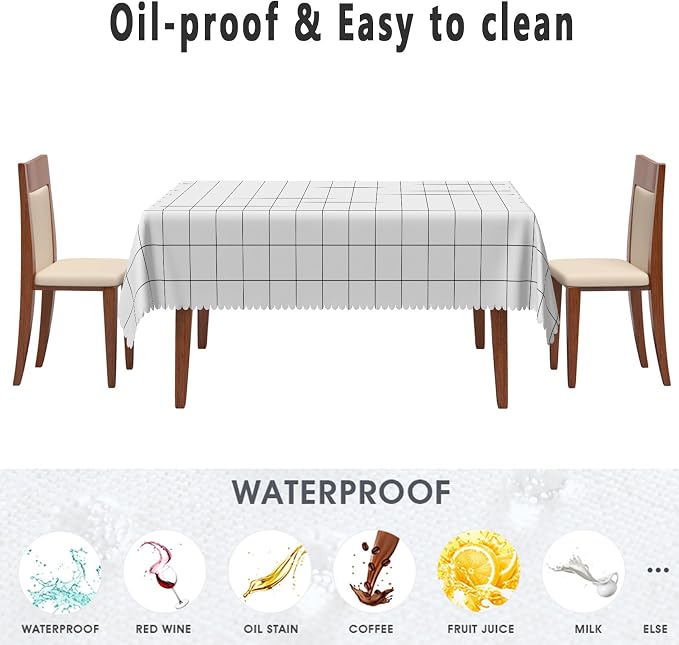 White Check Tablecloth 52x70 Inch Rectangular Classic Stripes Table Cloth Dust-Proof Table Cover Protector for Home Restaurant Picnic Camping BBQ Waterproof Resistant Polyester Tablecloths