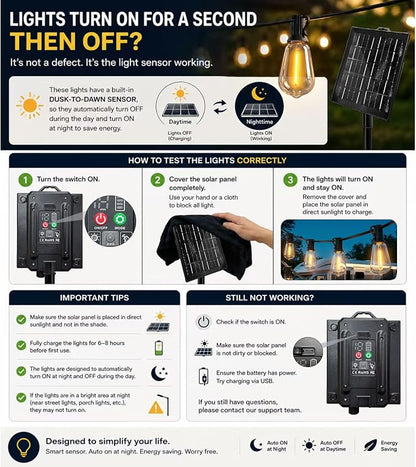 200FT Solar String Lights Outdoor Waterproof with Remote & Timer, LED Shatterproof ST38 Bulbs, USB & Solar Powered Patio Lights for Backyard, Porch, Garden, Wedding, Christmas Decor