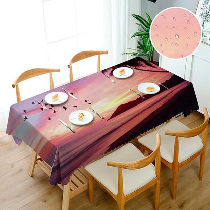Swono Tablecloth Sunset Ocean, Paradise Ocean Beach Palm Trees Table Cloth for Kitchen Dining Tabletop Decoration Parties Weddings, 52 X 70 Inch Rectangle Tablecloth, 4-6 Seats
