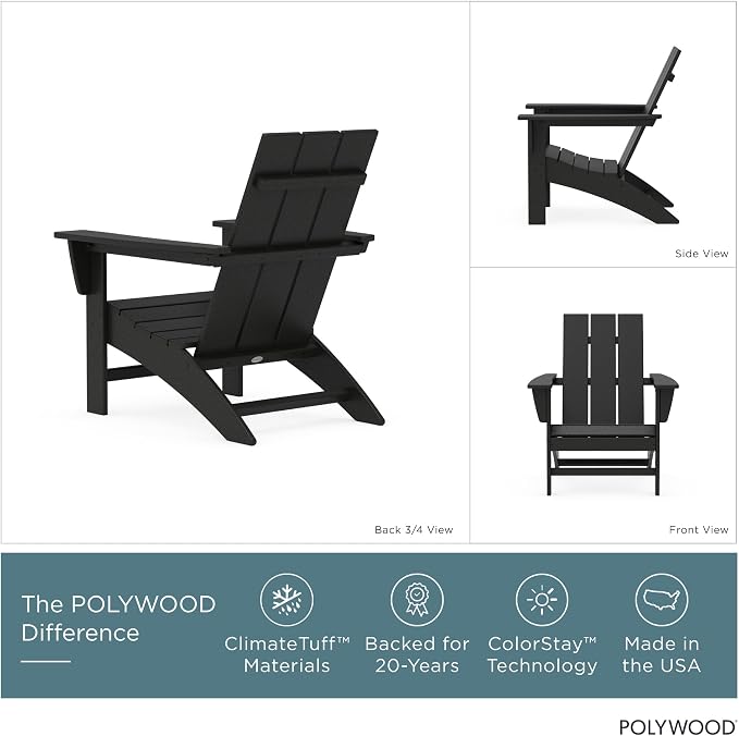 POLYWOOD Modern Adirondack Chair – All-Weather Outdoor Lawn Adirondack Chairs – HDPE, Fade-Resistant & Durable Outdoor Furniture – For Patio, Deck & Fire Pit Chairs – Black