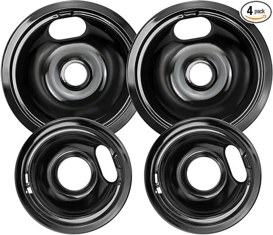 W10290350 W10290353 Porcelain Burner Drip Pan Bowls by Blutoget - Fit for Whirlpool Electric Range Stove Pans- 2 Pack 8-Inch and 2 Pack 6-Inch Pans(Black Porcelain),W10288051 Electric Stove Drip Pans