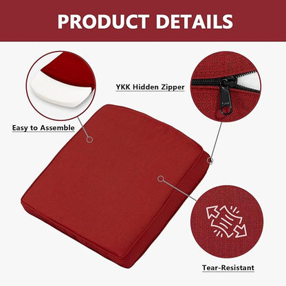 Goodgoods 20 x 20 Outdoor Chair Cushions Set of 4, 1000+ Hours Fade-Resistant & Water-Resistant Furniture Chair Cushions with 30D High-Resilience Foam for Dining Room, Patio Chair, Chili