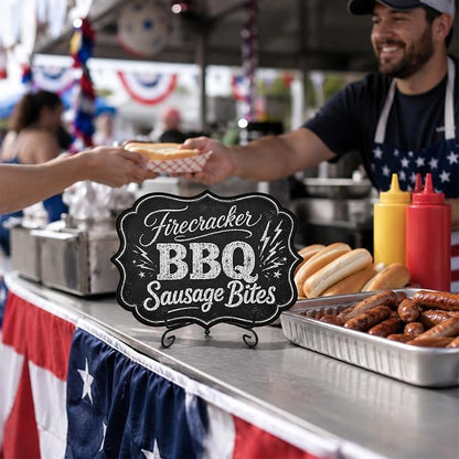 Wooden Food Sign with Metal Stand, Patriotic Hot Dog Buffet Decor for BBQ Party, Food Truck, Restaurant Counter, 5 x 7 Inch Independence Day Tabletop Display - A06