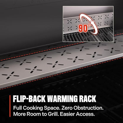 Monument Grills 4 Burner Stainless Steel Mesa 2 Propane Gas Grill, Assembles in 30 Mins, 525 sq.in, 37,000 BTU, Broil Zone, Foldable Side Shelves, Built in Thermometer, with Storage Basket