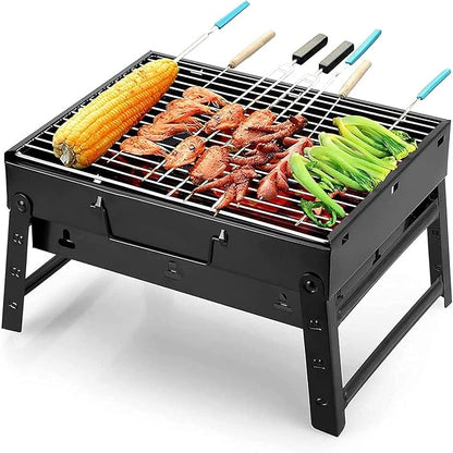 Uten Portable Charcoal Grill, Stainless Steel Folding Grill Table top Outdoor Smoker BBQ for Camping, Beach Barbecue, Smoker Grill for Camping Picnics Garden Beach Party (Small 13.7''x9.4''x 2.3'')