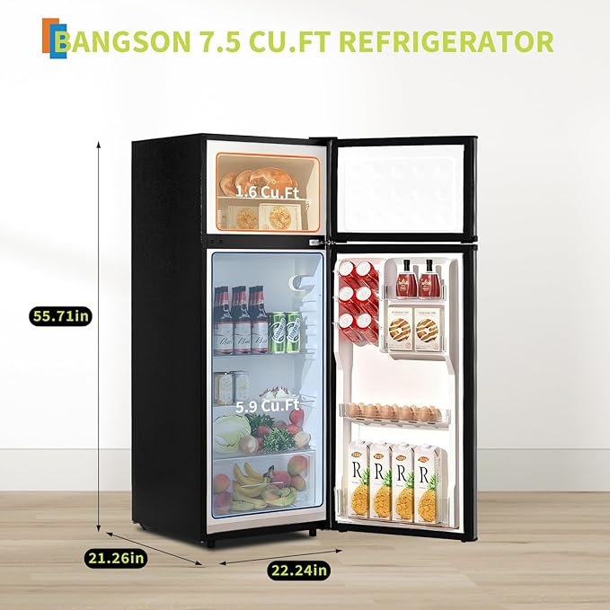 PioneerWorks 7.5 Cu. Ft. Compact Refrigerator | Two Door Mini Fridge with Energy-Efficient & Quiet Operation | for Dorm, Office, Bedroom, Kitchen, Bar Use with Adjustable Shelves