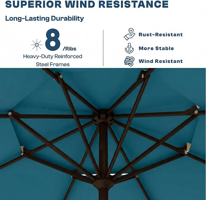 10FT Patio Umbrella, 2 Tier Outdoor Table Umbrella, Large Vented Market Umbrellas with Push Button Tilt and Crank, 8 Sturdy Ribs for Backyard, Deck, Pool, UPF50+ UV Protection
