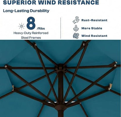10FT Patio Umbrella, 2 Tier Outdoor Table Umbrella, Large Vented Market Umbrellas with Push Button Tilt and Crank, 8 Sturdy Ribs for Backyard, Deck, Pool, UPF50+ UV Protection