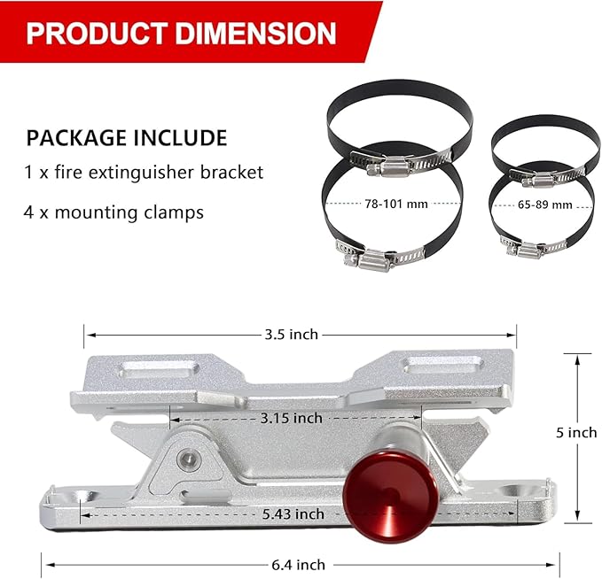 Quick Release Fire Extinguisher Mount - Aluminum Adjustable UTV Roll Bar Fire Extinguisher Holder Mounting Bracket Compatible with Jeep Wrangler TJ JK JL JKU Polaris RZR Ranger Cam-Am X3, Silver
