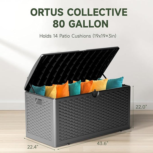 80 Gallon Deck Box, Lockable & Waterproof Resin, UV Resistant Storage Box for Patio, Garden, Pool, Black
