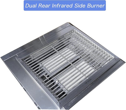 Built in Gas Grill Package: 32" 4-Burner Propane Gas Grill (60,000 BTU) + 26" Powerful Dual Rear Infrared Side Burner + Drop In Storage Drawers + insert Ice Bin + 6 Cooking Conversions