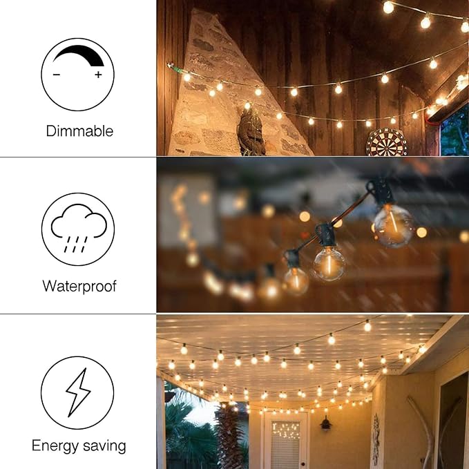 Banord 29FT Globe Outdoor String Lights, Shatterproof Patio Lights with 15 Dimmable Plastic Bulbs, Waterproof Hanging Lights String for Porch Backyard Cafe, E12 Socket Base