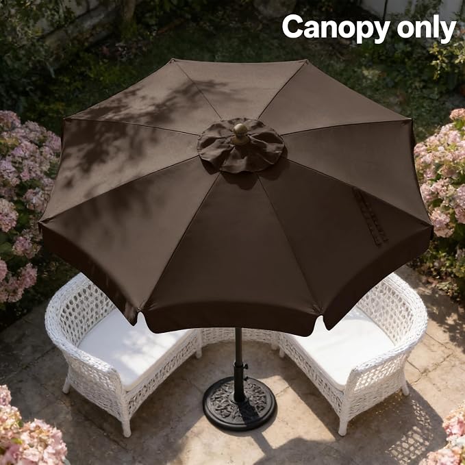 MASTERCANOPY Valance Patio Umbrella 9 ft Replacement Canopy for 8 Ribs-Brown Canopy Only