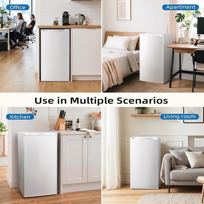 Antarctic Star 3.2 Cu.Ft. Compact Refrigerator,Single Door Mini Fridge with Adjustable Thermostat,Low noise for Apartment,Dorm,Office,WHITE