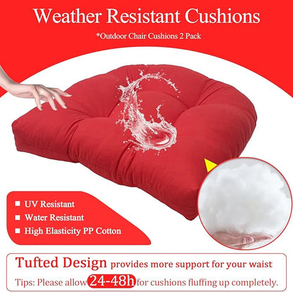 MTMR 2Pcs Outdoor Chair Cushions, Patio Furniture Seat Pads, Waterproof | 2Pcs , waterproof cover, PP cotton, u-shaped, no-fading, thick patio seat pads for outdoor wicker furniture in yard, 19x19x4
