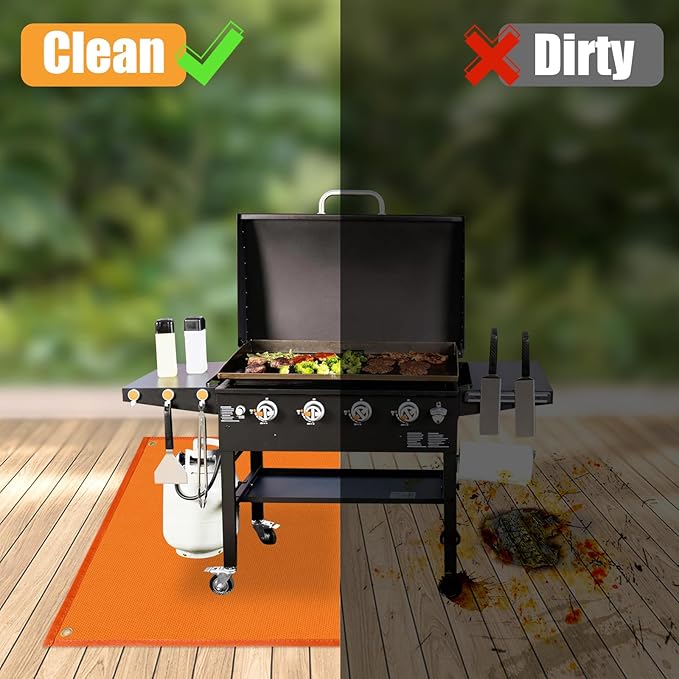 TOHONFOO Grill Mats for Outdoor Grill Accessories Compatible with Blackstone Griddle 28in&36in, Fireproof BBQ Mats for Charcoal, Gas Grills to Protect Patio and Deck, 60 x 40in, Orange