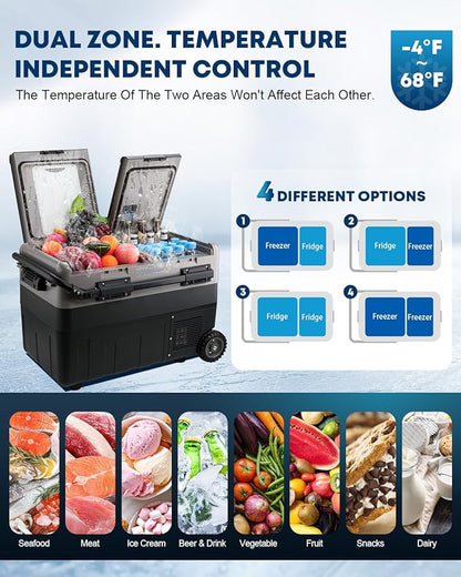 Kohree 12 Volt Car Refrigerator, 42 Quart (40L) Dual Zone Car Fridge, Portable Refrigerator Dual Door -4℉-68℉ Electric Cooler Portable Freezer 12/24V DC and 100-240V AC for RV, Camping, Travel