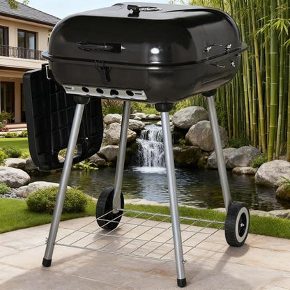 Portable Camping Charcoal BBQ Grill with 2 Burners, Outdoor Grills & Smokers for Backyard Barbecue, Large Charcoal Grill with Offset Smoker Combo, Barrel Style Charcoal Grills for Cooking,A5