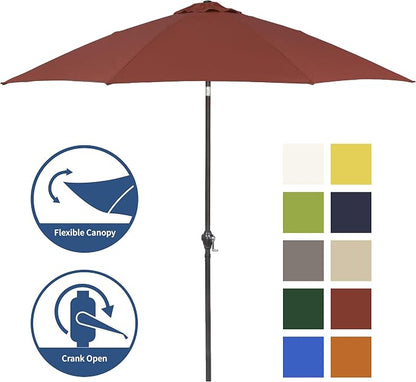Sunline 9 ft Patio Umbrella with Crank & Push Button Tilt, Outdoor Market Umbrella with UV Protection & Wind Vent and Fiberglass Ribs, Metal Frame for Deck, Pool & Table, Brick