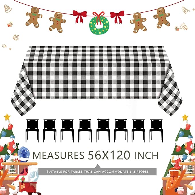 B-COOL Buffalo Plaid Tablecloth Christmas Checkered Tablecloths Black and White Table Linen 56x120 inch for Home Party Thanksgiving Picnic Table Decorations
