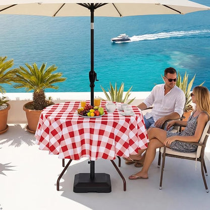 SquarePie Round Outdoor Tablecloth with Umbrella Hole - 60 Inch Water Resistant & Spillproof Table Cloth,Zipped Patio Picnic Table Cover for Camping/Picnic/BBQs/Backyard,Red Checkered