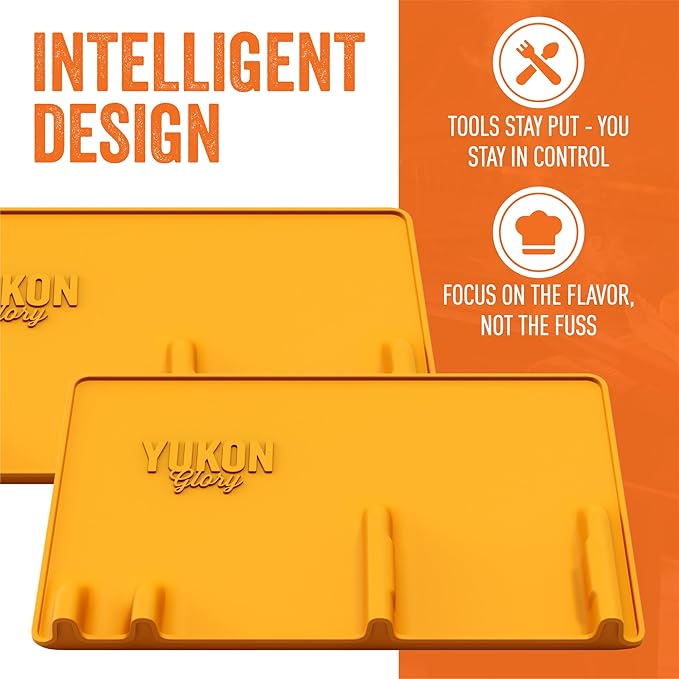Yukon Glory Orange Tool Resting Mat | BBQ Utensil Holder | Heat-Resistant, Non-Stick Silicone Mat | Essential Grilling & BBQ Accessories | Outdoor Cooking Tool Organizer | Kitchen Spatula Station