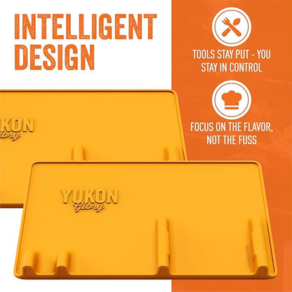 Yukon Glory Orange Tool Resting Mat | BBQ Utensil Holder | Heat-Resistant, Non-Stick Silicone Mat | Essential Grilling & BBQ Accessories | Outdoor Cooking Tool Organizer | Kitchen Spatula Station