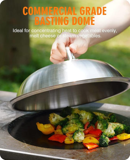 Griddle Accessories Kit with 12.5 Inch Dome and Smash Burger Press | Includes a 12.5 inch stainless steel dome and 7 inch cast iron press for melting cheese, searing burgers and cooking evenly.