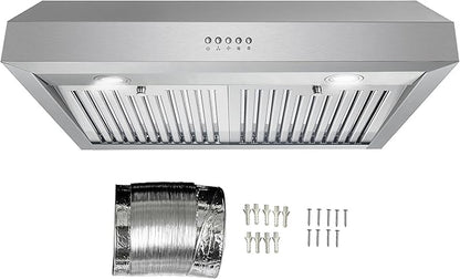 COSMO UC30 29.5 in. Ducted Under Cabinet Range Hood, Kitchen Over Stove Vent, 3-Speed Fan, Permanent Filters, LED Lights in Stainless Steel, 30 inch