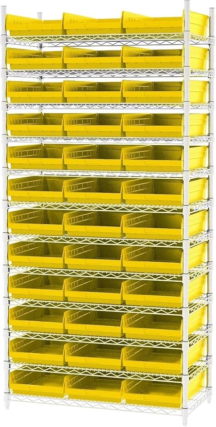 Akro-Mils 30178 Heavy Duty Plastic Shelf Bins, 18"x 11"x 4", Yellow, 12-Pk | Heavy Duty Nesting Storage Bins for Garage, Closet, Refrigerator, Kitchen, Cabinet, Drawer Organization, Pantry Organization