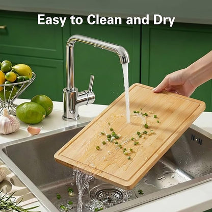 Zarler Bamboo Cutting Boards for Kitchen, 15.5x10.5 Durable Wood Cutting Board with Juice Grooves and Handles, Wooden Chopping Board for Meal Prep, XL Size, Ideal Kitchen Gift