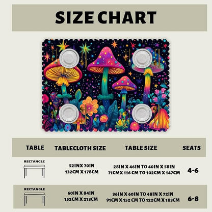Mushrooms Decorative Rectangle Table Cloth Magic Psychedelic 60S Hippie Vintage Rectangle Table Cover Anti-Oil Tablecloth for Dining Tables, Parties, Wedding and Banquet Decoration 52" x 70"